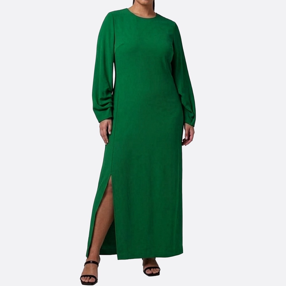 Zara Side Slit M/L Emerald Green Ankle Length Dress Quiet Luxury Minimalist